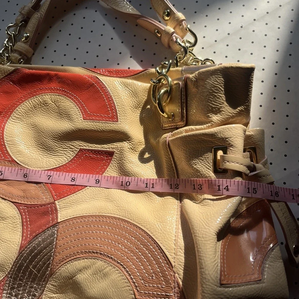 Y2K Coach Soho Leather Patchwork Hobo Shoulder Bag Cream Coral Pink Tan